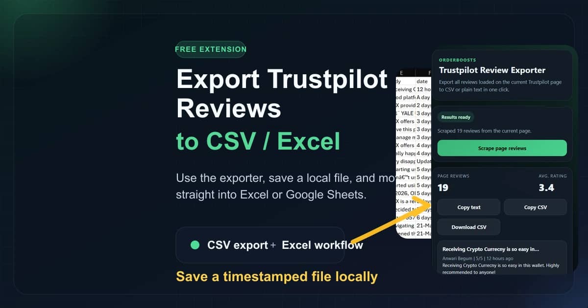 Export Trustpilot Reviews to CSV/Excel (Free Guide + Extension)