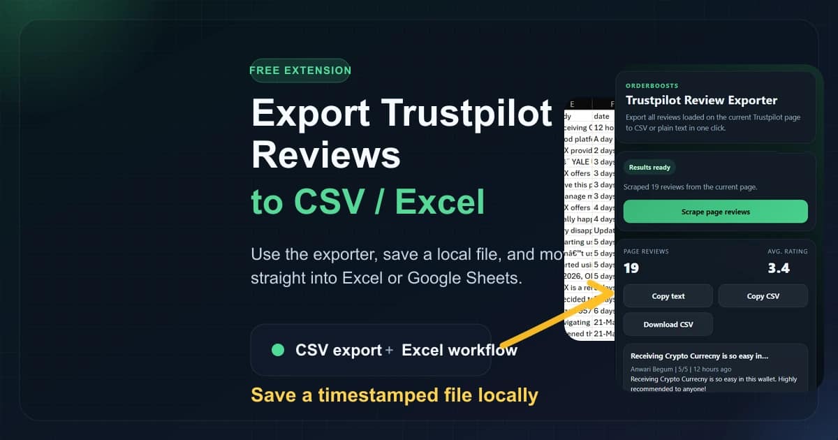 Export Trustpilot Reviews to CSV/Excel (Free Guide + Extension)