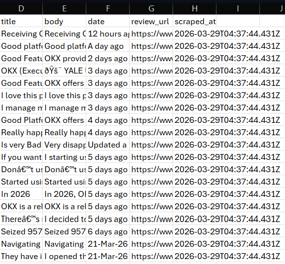 Trustpilot Review Exporter ready state shown beside the Trustpilot review page before scraping begins